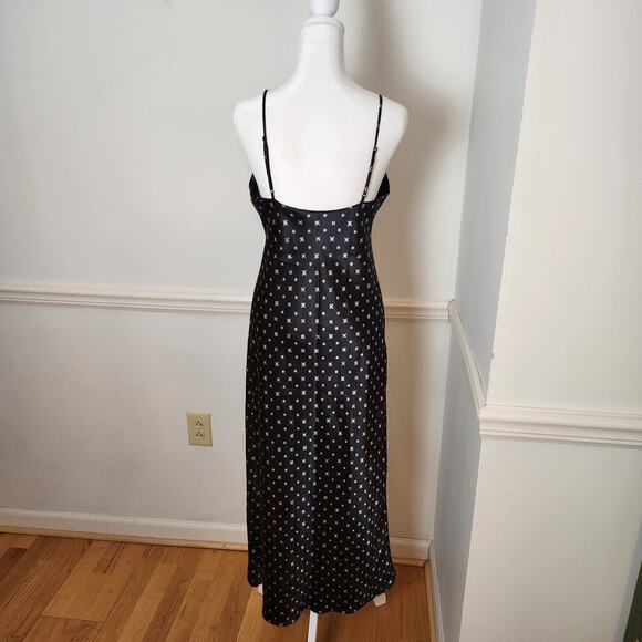 Vtg Y2K Lingerie Cacique Slip Dress Sz Small Womens Satin Maxi Geometric Black - Picture 6 of 11